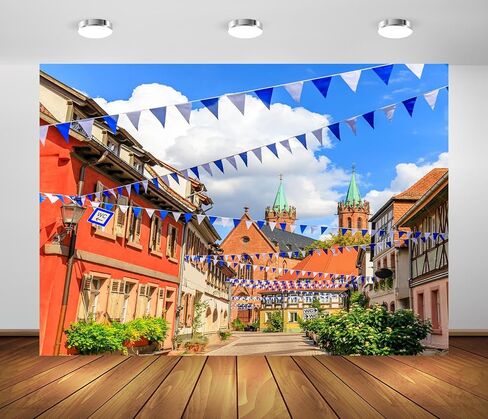 BELECO 15x10ft Fabric Oktoberfest Backdrop Germany Bavaria Town Street with Bavarian Flags Beer Festival Backdrop Rothenburg ob der Tauber Background Munich Carnival Party Decor Photo Studio Props in Saudi Arabia