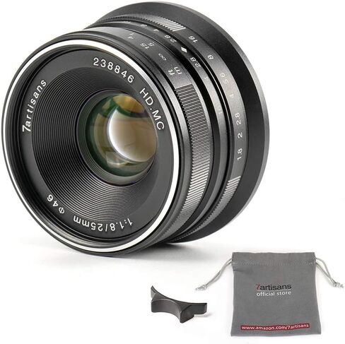 عدسات التركيز اليدوي 7artisans 25 ملم F1.8 APS-C لكاميرات سوني Emount مثل A7 A7II A7R A7RII A7S A7SII A6500 A6300 A6000 A5100 A5000 EX-3 NEX-3N NEX-3R NEX-F3K NEX-5 NEX-5N in Saudi Arabia
