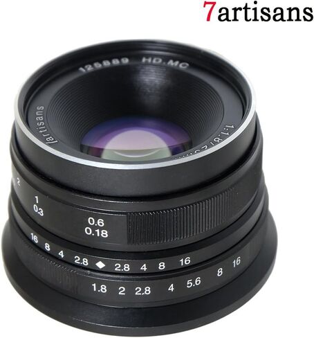 عدسات التركيز اليدوي 7artisans 25 ملم F1.8 APS-C لكاميرات سوني Emount مثل A7 A7II A7R A7RII A7S A7SII A6500 A6300 A6000 A5100 A5000 EX-3 NEX-3N NEX-3R NEX-F3K NEX-5 NEX-5N in Saudi Arabia