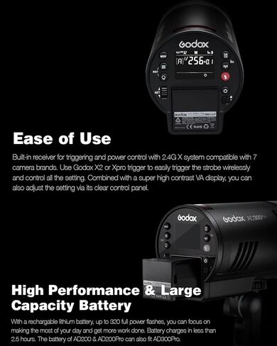 غودوكس فلاش ستروب AD300 برو AD300 برو 300 واط 2.4G TTL HSS 1/8000s، بطارية ليثيوم 2600mAh، وقت اعادة التدوير 0.01-1.5 ثانية، 12 واط ثنائي اللون قابل للتعتيم in Saudi Arabia