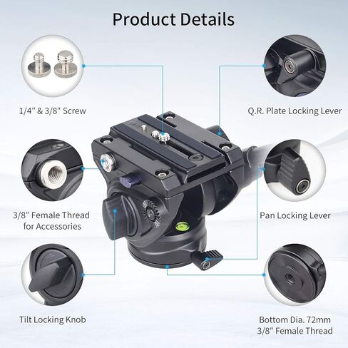 Video Camera Tripod Fluid Head-INNOREL F60,Professional Drag Pan Panoramic Fluid Head with 1/4" and 3/8" Screws Sliding Plate for DSLR Cameras,Camcorders, Telescope，Monopod,Max Load 22lbs (F60) in Saudi Arabia