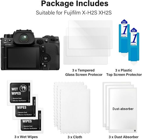 Rieibi (3 Packs) Fuji X-H2S XH2S /X-H2 XH2 Screen Protector + Top Screen Protector - 0.25mm 9H Hardness Fujifilm XH2S XH2 Tempered Glass Film - Anti-Fingerprint Anti-Scratch in Saudi Arabia