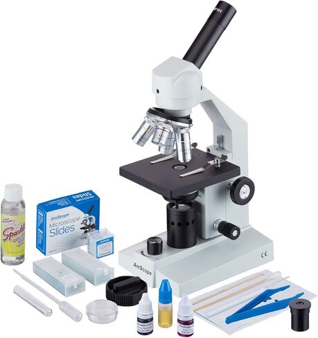 AmScope M500C-LED-SP14-CLS-50P100S 40x-2500x Cordless LED Compound Biological Microscope with Extensive Slide Preparation Kit in Saudi Arabia