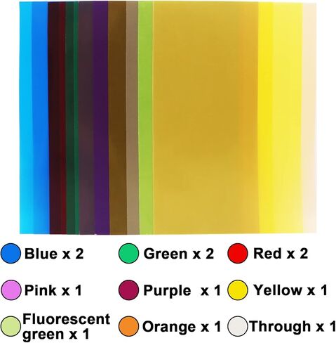 12 قطعة من فلتر جل تصحيح اللون الشفاف 9 الوان، فلتر ضوء جل 11.7 × 8.3 انش، اوراق بلاستيكية للافلام والفيديو والصور والمسرح in Kuwait