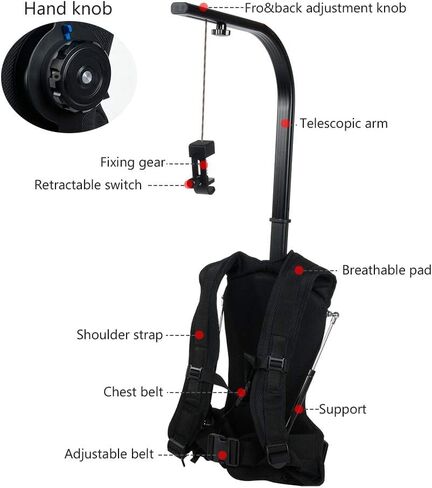 Camera Camcorder Support Vest,with Arm Camera Stabilizer, Clip Retractable, 3-18KG Heavy Duty Shock Absorb, with Waist and Chest Belts, for Sport Events, Documentaries, News, Move in Saudi Arabia