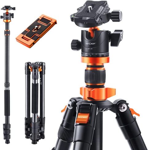 K&F Concept 62''/160cm Camera Tripod,Lightweight and Compact Super Portable Aluminum DSLR Tripod with Monopod,10KG Load Capacity Ball Head,Quick Release Plate for Travel and Work A234A1 in Saudi Arabia