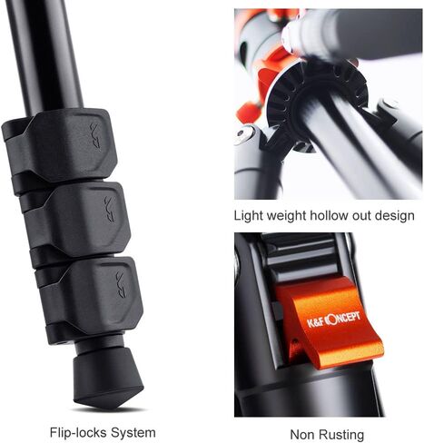 K&F Concept 62''/160cm Camera Tripod,Lightweight and Compact Super Portable Aluminum DSLR Tripod with Monopod,10KG Load Capacity Ball Head,Quick Release Plate for Travel and Work A234A1 in Saudi Arabia