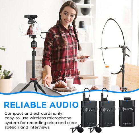BOYA BY-WM4 Pro 2.4GHz Wireless Lavalier Microphone System Compatible with DSLR Cameras, Camcorders, iPhone, Android Smartphones, and Tablets for Recording, YouTube Video, Live Stream, Vlog, Interview in Saudi Arabia