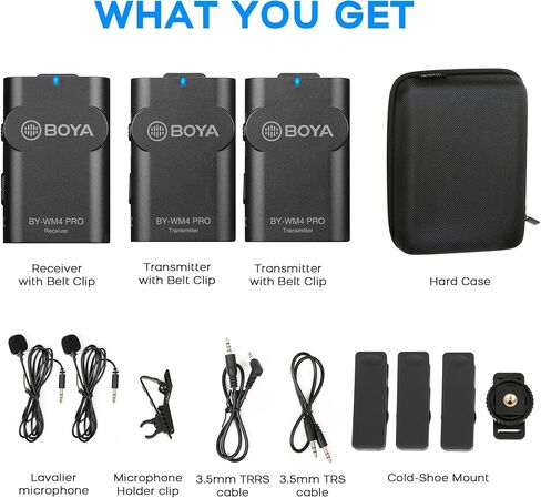 BOYA BY-WM4 Pro 2.4GHz Wireless Lavalier Microphone System Compatible with DSLR Cameras, Camcorders, iPhone, Android Smartphones, and Tablets for Recording, YouTube Video, Live Stream, Vlog, Interview in Saudi Arabia