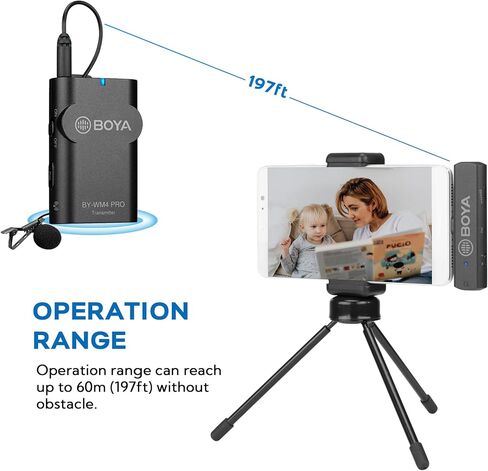 BOYA BY-WM4 Pro 2.4GHz Wireless Lavalier Microphone System Compatible with DSLR Cameras, Camcorders, iPhone, Android Smartphones, and Tablets for Recording, YouTube Video, Live Stream, Vlog, Interview in Saudi Arabia