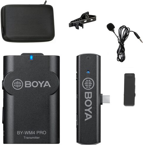 BOYA BY-WM4 Pro 2.4GHz Wireless Lavalier Microphone System Compatible with DSLR Cameras, Camcorders, iPhone, Android Smartphones, and Tablets for Recording, YouTube Video, Live Stream, Vlog, Interview in Saudi Arabia
