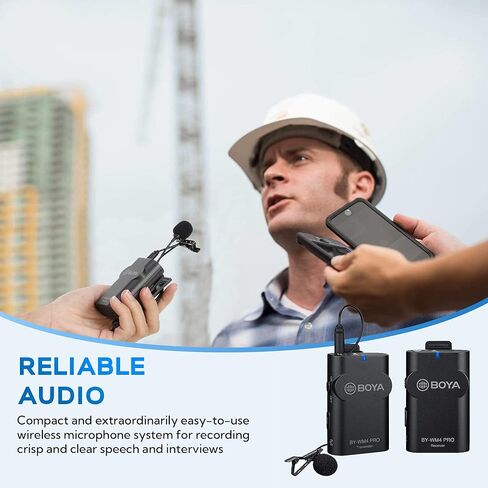 ميكروفونات BOYA by-WM4 PRO-K2 (TX+TX+RX)، نظام ميكروفون لاسلكي 2.4 جيجا هرتز متوافق مع كاميرات DSLR وكاميرات الفيديو وأجهزة iPhone والهواتف الذكية التي تعمل بنظام Android وأجهزة الكمبيوتر الشخصية والأجهزة اللوحية in Kuwait