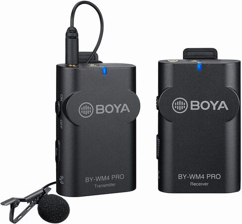 ميكروفونات BOYA by-WM4 PRO-K2 (TX+TX+RX)، نظام ميكروفون لاسلكي 2.4 جيجا هرتز متوافق مع كاميرات DSLR وكاميرات الفيديو وأجهزة iPhone والهواتف الذكية التي تعمل بنظام Android وأجهزة الكمبيوتر الشخصية والأجهزة اللوحية in Kuwait