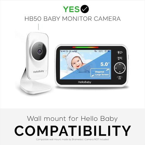 Wall Mount for HB50, (2 Pack), Adhesive Holder for Hello Baby Monitor Camera Installs in Minutes, No Mess Hanger Bracket by Brainwavz (White) in Saudi Arabia