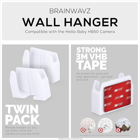 Wall Mount for HB50, (2 Pack), Adhesive Holder for Hello Baby Monitor Camera Installs in Minutes, No Mess Hanger Bracket by Brainwavz (White) in Saudi Arabia