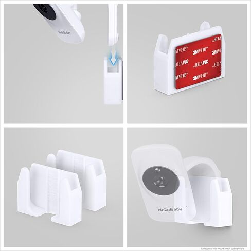 Wall Mount for HB50, (2 Pack), Adhesive Holder for Hello Baby Monitor Camera Installs in Minutes, No Mess Hanger Bracket by Brainwavz (White) in Saudi Arabia