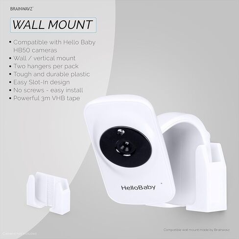 Wall Mount for HB50, (2 Pack), Adhesive Holder for Hello Baby Monitor Camera Installs in Minutes, No Mess Hanger Bracket by Brainwavz (White) in Saudi Arabia