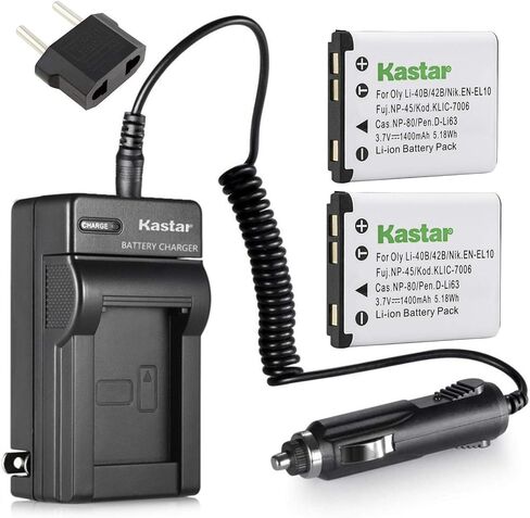 Kastar 2X Battery + Charger for Olympus LI-40B LI-42B LI-40C Olympus Stylus 1040, 1050W, 1060, 1070, 1200, 7000, 7010, 7020, 7030, 7040, Tough 3000, TG-310, TG-320, VR310, VR320, VR330 Digital Camera in Kuwait