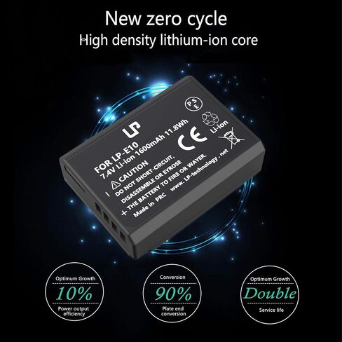 LP LP-E10 Battery Charger Pack, 1600mAh 2-Pack Battery & Dual Slot Charger, Compatible with Canon EOS Rebel T7, T6, T5, T3, T100, 4000D, 3000D, 2000D, 1500D, 1300D & More (Not for T3i T5i T6i T6s T7i) in Saudi Arabia