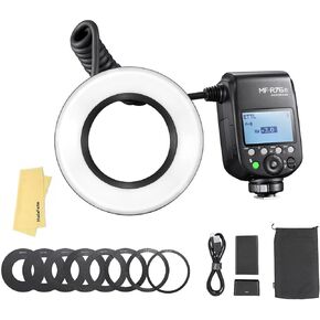 Godox MF-R76C TTL LED حلقة فلاش صغيرة، CCT 5900K 550 طاقة كاملة، 76Ws HSS 2.4G 0.1-1s وقت إعادة التدوير أنابيب فلاش مزدوجة Speedlight وحلقات محول شاشة LCD لـ Canon Caremas in Kuwait
