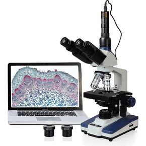Vision Scientific VS-60B-RC-DT1.3 مجهر مركب مجهر Siedentopf، تكبير 40X-2500X، عدسات WF 10X و25X، مسرح ميكانيكي مزدوج الطبقة، إضاءة LED، كاميرا رقمية 1.3 ميجابكسل