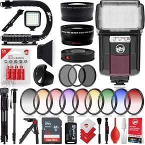 Circuit City CC-125 Automatic Universal Flash w/LED Video Light for Nikon DSLR Cameras Bundle with Opteka 52mm 9 Piece HD Multicoated Graduated Color Filter Set & Deluxe Accessories (17 Items) in Kuwait