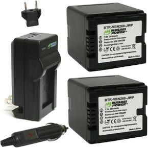 بطارية طاقة واسابي (2 حزمة) وشاحن لباناسونيك VW-VBN260 وباناسونيك HC-X800، HC-X900، HC-X900M، HC-X920، HC-X920M، HDC-HS900، HDC-SD800، HDC-SD900، HDC-TM900 (2800 مللي أمبير) in Saudi Arabia