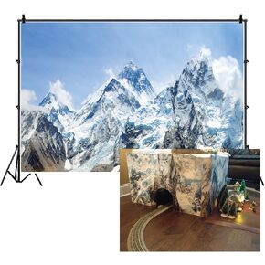 Snow Mountain Scenery Backdrop Cold Winter Snowy Mountain Outdoor Adventure Blue Sky Snow-Covered Alpine Snow High Hill Peak Ski Nature Landscape Travel Photo Studio Props