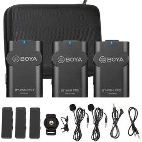 BOYA 2.4G Wireless Lavalier Microphone System, WM4 PRO-K2 Lapel Clip-on Mini Wireless Mic Compatible with Canon Nikon Sony DSLR Camera iOS Android Smartphone Audio Recorder YouTube Facebook Vlogging in Saudi Arabia