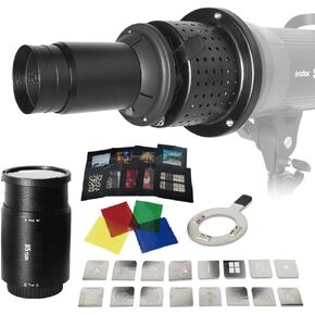 Fotoconic Bowens Mount Optical Snoot for Studio Light Flash Strobe LED Light, Art Styling Effects Photography Snoot with 85mm Lens, 16 Stainless Steel Modeling Pieces and 9 Graphic Cards in Saudi Arabia