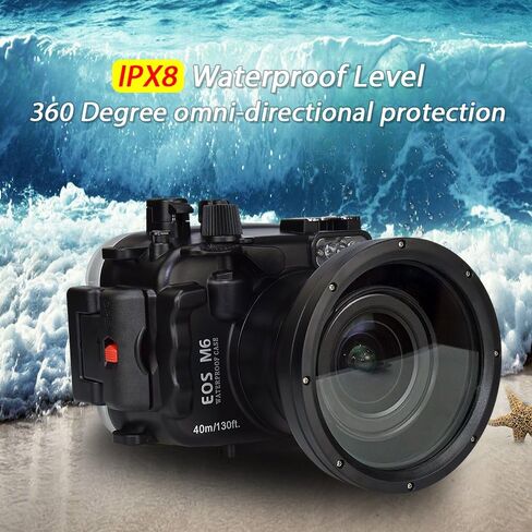 يمكن استخدام ضفادع البحر لكاميرا Canon EOS M6 مع عدسة مقاس 18-55 مم بطول 130 قدمًا/40 مترًا، وغطاء مقاوم للماء للكاميرا تحت الماء (مبيت + فلتر أحمر) in Saudi Arabia
