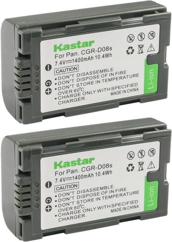 Kastar 2-Pack CGR-D08 Battery Replacement for Panasonic PV-DV900, PV-DV901, PV-DV910, PV-DV951, PV-DV952, PV-DV953, PV-GS2, PV-GS9, PV-GS11, PV-GS12, PV-GS13, PV-GS14, PV-GS15, PV-GS16 Camera in Kuwait