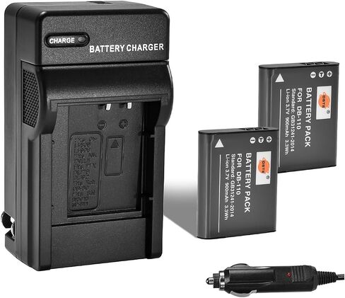 DSTE Replacement for 2X DB-110 Li-ion Battery + DC16 Travel and Car Charger Adapter Compatible Ricoh GR III Compatible Ricoh WG-6 Compatible Ricoh G900 Compatible Ricoh G900SE Camera as Li-90B BJ-11 in Saudi Arabia