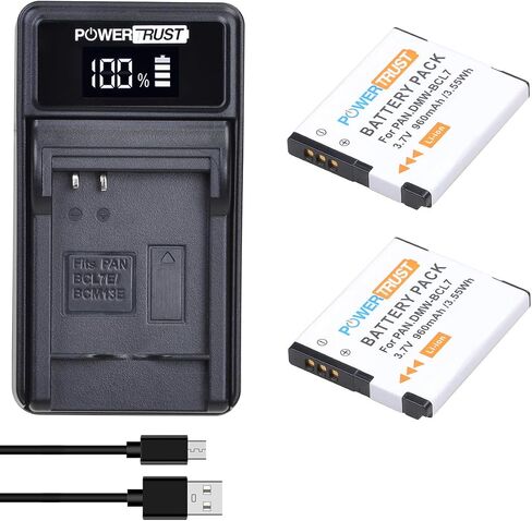 PowerTrust 2Pcs DMW-BCL7 BCL7 BCL7E Battery and LED USB Charger for Panasonic Lumix DMC-F5 DMC-FH10 DMC-FS50 DMC-SZ10 DMC-SZ9 SZ8 SZ3 SZ9 XS1 XS3 Camera in Saudi Arabia