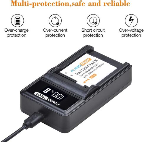 PowerTrust 2Pcs DMW-BCL7 BCL7 BCL7E Battery and LED USB Charger for Panasonic Lumix DMC-F5 DMC-FH10 DMC-FS50 DMC-SZ10 DMC-SZ9 SZ8 SZ3 SZ9 XS1 XS3 Camera in Saudi Arabia