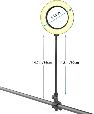 Clifod 6 inch Bendable Ring Light with Pole Mount, 11'' Flexible Hola Light Arm Extension, Small Light for Video Conference/Photography in Kuwait