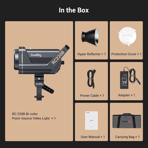 SmallRig RC 220B 220W Bi-Color LED Video Light 2700K-6500K 84500 Lux@3.3ft Continuous Lighting CRI 95+ TLCI 96+ w/Bowens Mount, Manual and App Control Remotely Professional Studio Spotlight-3473 in Kuwait