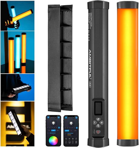 AMBITFUL A2 مصباح أنبوبي RGB بالألوان الكاملة، CRI 95 TLCI 97 لون دقيق، 2500k-8500K قابل للتعديل، وضع RGB CCT HSI، تأثير ضوء 29 Fx، دعم التحكم في التطبيق، سطوع قابل للتعديل، تصميم مغناطيسي (A2) in Kuwait