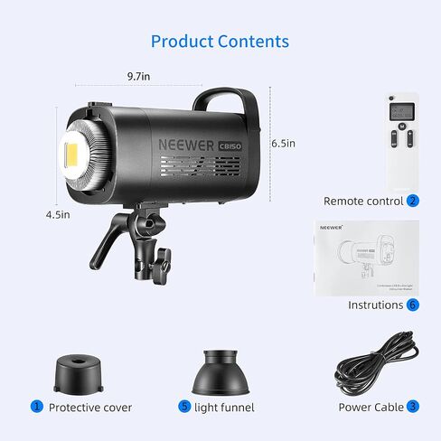 NEEWER CB150 150W LED Video Light، 5600K ضوء النهار COB إضاءة الإخراج المستمر مع Bowens Mount/2.4G Remote 13000lux/1m CRI/TLCI97+ لتسجيل الفيديو Stuido التصوير الفوتوغرافي في الهواء الطلق in Saudi Arabia