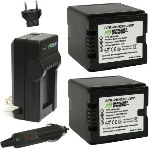 Wasabi Power Battery (2-Pack) and Charger for Panasonic VW-VBN260 and Panasonic HC-X800, HC-X900, HC-X900M, HC-X910, HC-X920, HC-X920M, HDC-HS900, HDC-SD800, HDC-SD900, HDC-TM900 (2800mAh) in Saudi Arabia