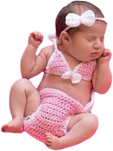 Newborn Baby Photography Outfits Bikini Girls Baby Photo Swimsuit Outfit Newborn Photoshoot Crochet Props Picture Knit Set in Kuwait