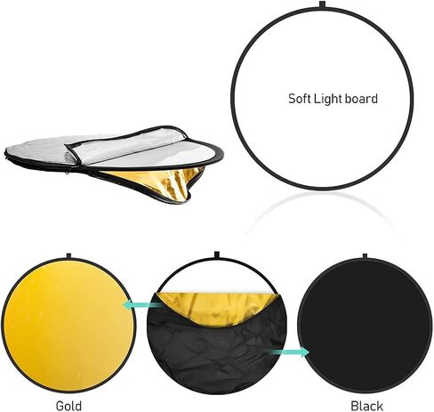 Camera Lighting Reflector 5 in 1 Round Photo Light Reflector Diffuser Photography Collapsible wth Bag for Studio Outdoor Lighting, Translucent Silver Gold White and Black (Size : 60cm/23.6inch) in Saudi Arabia