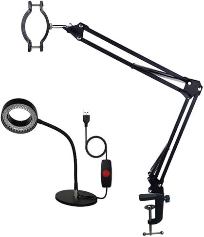 Microscope Articulated Arm Stand Gooseneck Light Set, Dual Gooseneck Spot Light C Mount Lens Holder 26mm-52mm Adjustable Clamp, HDMI USB Camera Lens Electronic Soldering Repairing Stand (Spotlight) in Saudi Arabia
