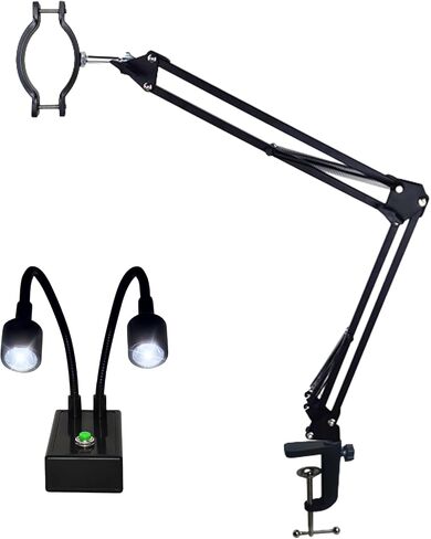 Microscope Articulated Arm Stand Gooseneck Light Set, Dual Gooseneck Spot Light C Mount Lens Holder 26mm-52mm Adjustable Clamp, HDMI USB Camera Lens Electronic Soldering Repairing Stand (Spotlight) in Saudi Arabia