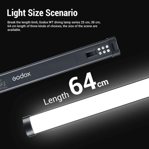 Godox WT60D Underwater LED Tube Light,Max 70W,CRI 96+ TLCl 96+,CCT 5600K±300K,13 FX Effects,APP Control,0%~100% Dimmable lP68/40m Dive Depth LED Video Light,for Vlogging,Scuba Diving,Snorkel,Surfing in Saudi Arabia