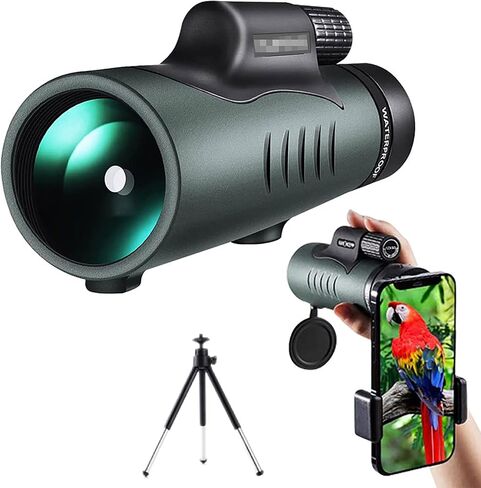 10×42 Monocular Telescope, Adult High-Definition High-Magnification Monoculars BAK4 Prism Waterproof Anti-Fog Monoculars with Hand Strap Mobile Phone Holder Tripod for Bird Watching Hiking in Kuwait
