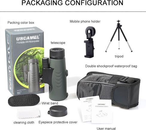 10×42 Monocular Telescope, Adult High-Definition High-Magnification Monoculars BAK4 Prism Waterproof Anti-Fog Monoculars with Hand Strap Mobile Phone Holder Tripod for Bird Watching Hiking in Kuwait