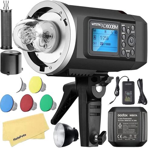 Godox AD600BM Godox Flash Bowens Mount 600W GN87 1/8000 HSS فلاش خارجي مع بطارية 8700 مللي أمبير في الساعة، وقت إعادة التدوير 0.01 ~ 2.5 ثانية، 500 ومضة طاقة كاملة، نظام X لاسلكي 2.4 جيجا، مصباح تشكيل 10 وات + 5 مرشحات ألوان in Saudi Arabia
