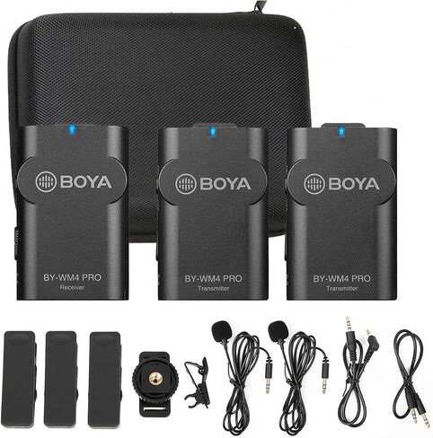 BOYA 2.4G Wireless Lavalier Microphone System, WM4 PRO-K2 Lapel Clip-on Mini Wireless Mic Compatible with Canon Nikon Sony DSLR Camera iOS Android Smartphone Audio Recorder YouTube Facebook Vlogging in Saudi Arabia