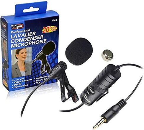 Sony Alpha a6500 Digital Camera External Microphone Vidpro XM-L Wired Lavalier microphone - 20' Audio Cable - Transducer type: Electret Condenser in Saudi Arabia